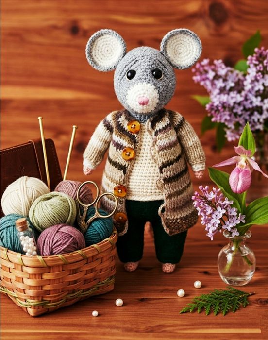 Вязаные мышата ручной работы.