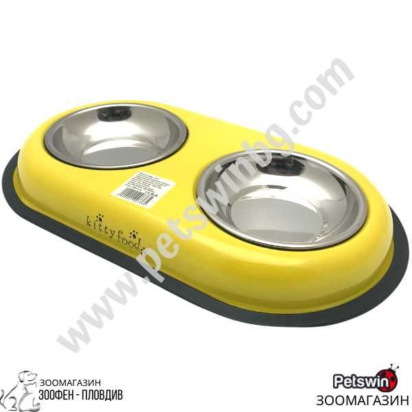 Двойна Купа и Две Купи Инокс - за Куче/Коте - 2x180ML- Жълта разцветка