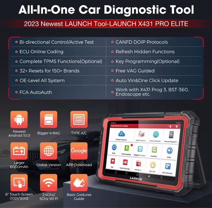 Tester/Diagnoza multimarca Launch x431 PRO Elite cu CANFD&Doip, 2 ani