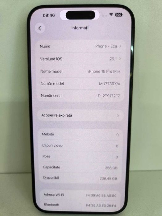 Iphone 15 Pro Max 256Gb (Ag8 Tudor1/B74371) – Garantie 2 Ani!