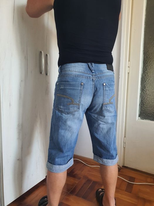Exe Jeans W30 M pantaloni scurți denim albaștri bărbați casual vară jeans shorts
