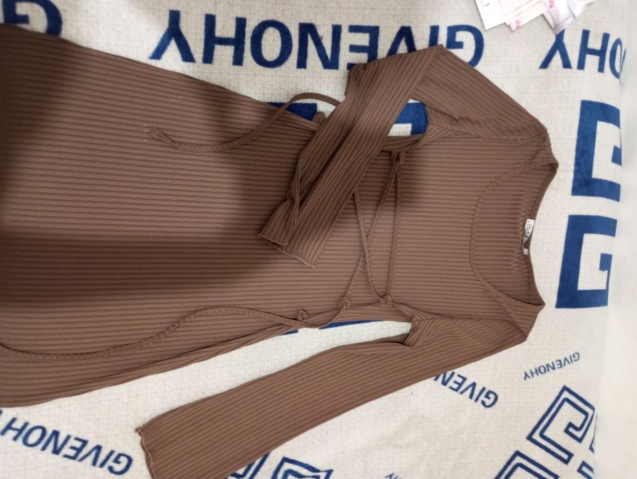 Платье на завязках, коричневый