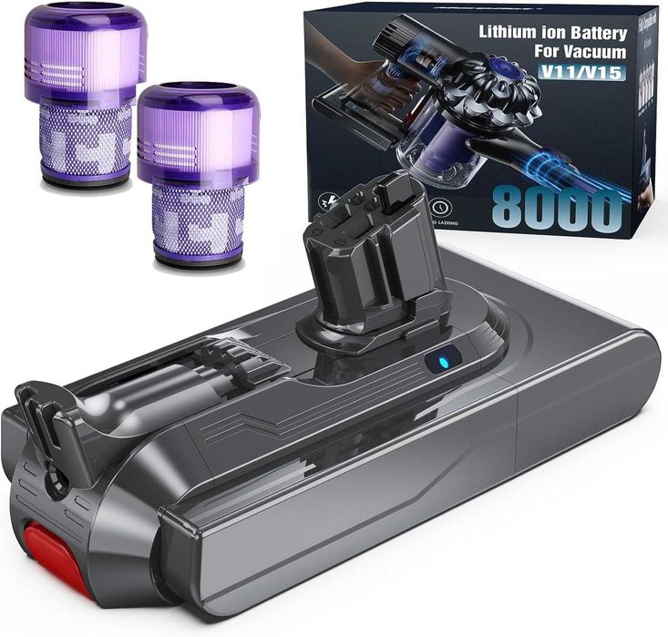 Батерия 8000mAh за Dyson V11 V15 Click-In Morpilot 25.2V с два филтъра [Нова запечатана]