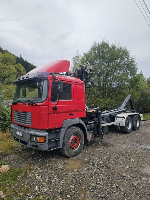 MAN Abroll cu macara forestieră Z, 6x4, 460CP, Container