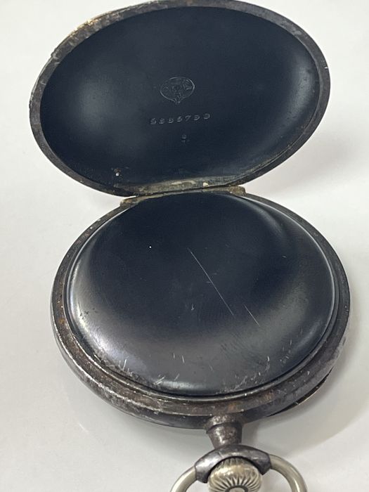 OMEGA Gunmetal джобен часовник с отворен лицев швейцарски 1900 г