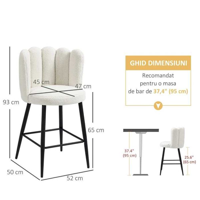 Scaune Bar Casmir Alb, Scaune Pivotante Bar,Crem,HOMCOM x3 set fiecare