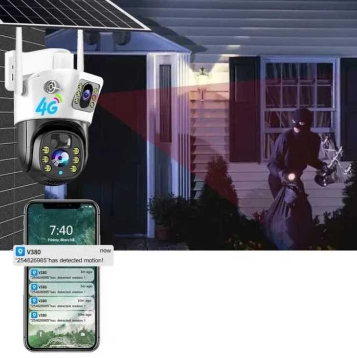 Cameră dubla, duala cartela sim 4G IR fără fir Alarma microfon V380