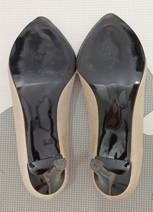 Pantofi dama,aurii ,din piele , Nr 37, branț 24 cm, toc 8 cm