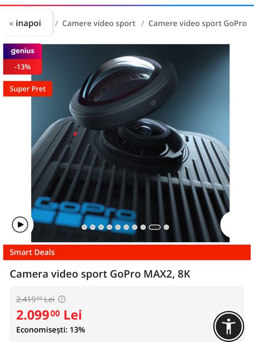 Camera video de actiune GoPro MAX 2, 8K 30 FPS, 29MP, sigilata