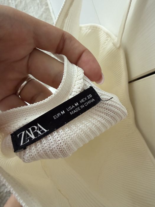 Боди ZARA бяло рипсено, черно fishnet, сребърно и драпирано