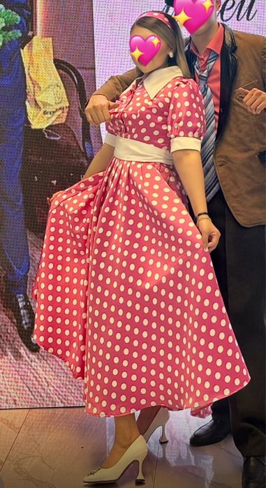 Розовое платье горох в стиле 80/90 х