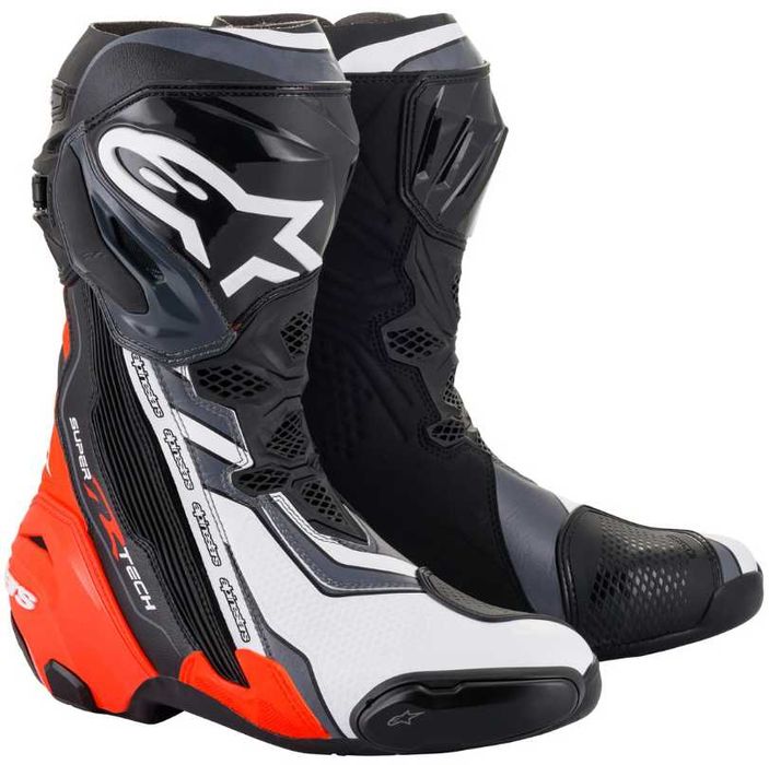 Ghete ALPINESTARS Supertech R Negru / Roșu Fluo / Alb / Gri
