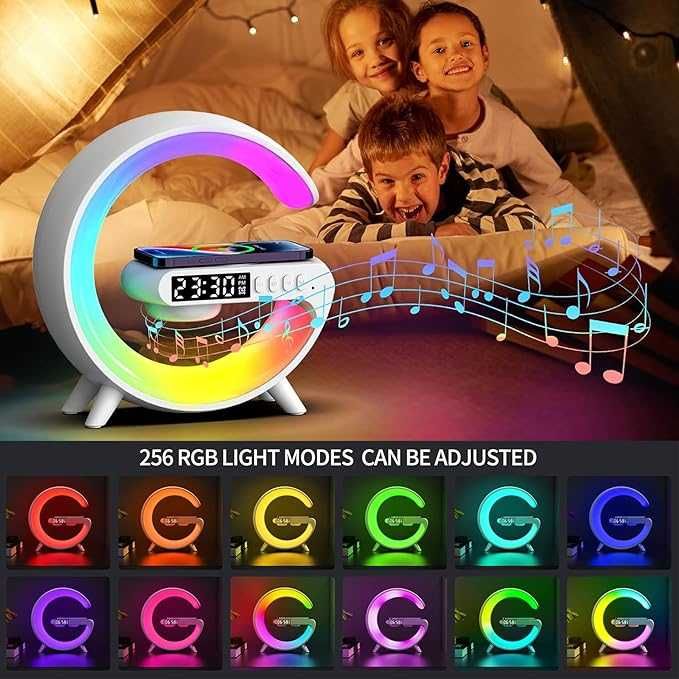 Смарт Нощна G лампа с часовник аларма и станция за зареждане Bluetooth