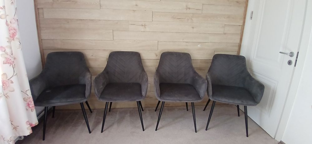 Set 4 scaune catifea gri/Grey  picioare metalice