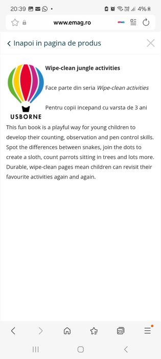 Cărți reutilizabile cu activități și jocuri diverse, Usborne, 3+