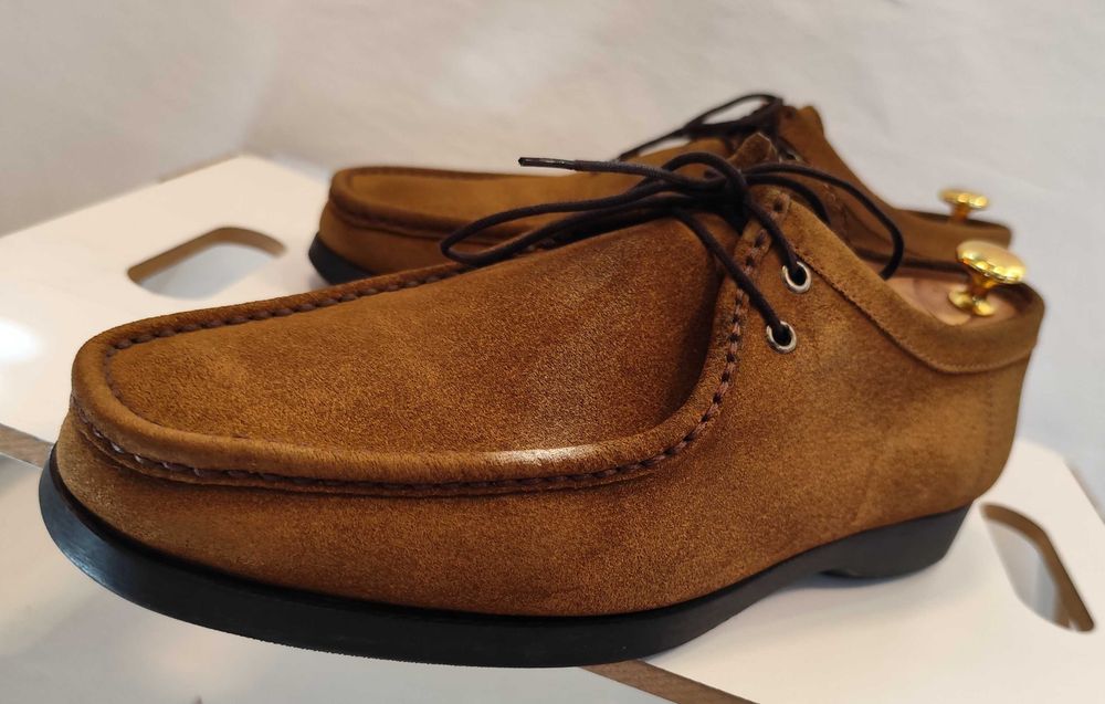 Pantofi derby casual 43.5 44 split toe Renzo Favero lucrati manual piele naturala moale mustar camel