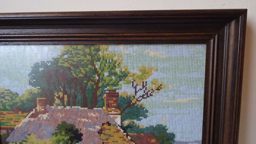 Гоблен, голям „Край реката “, едър бод кръстче, дебел памучен конец.