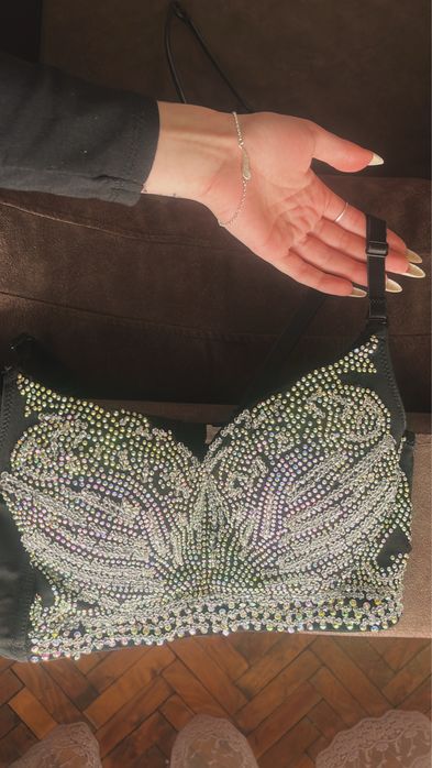 Корсетен топ с пришити камъчета