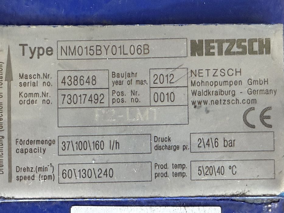 Нова шнекова/винтова помпа Netzsch 37-160 l/h