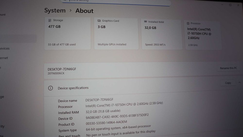 Lenovo ThinkPad T15p NVIDIA GTX 1050 4K/ i7 10750H / 512GB NVMe / 32GB