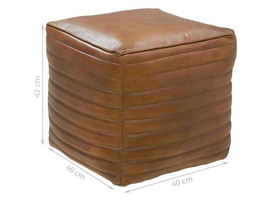 Taburet cub din piele naturala Aubry Gaspard, maro, 40 × 40 × 42 cm