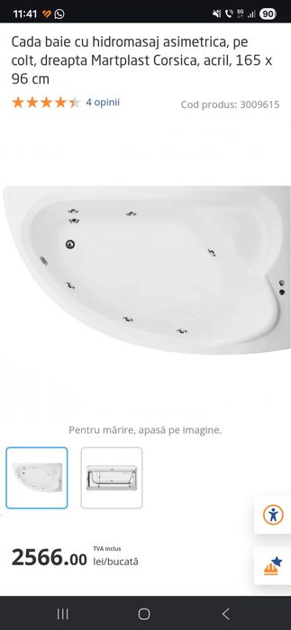 Ocazie! Cada baie cu hidromasaj asimetrica, pe colt, dreapta Martplast Corsica, acril, 165 x 96 cm