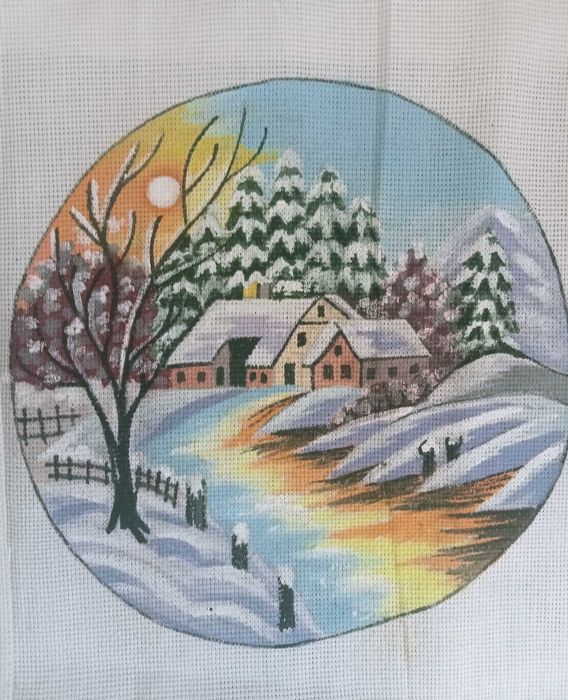 Set 5 buc pânză imprimată pt goblen (România 1982)