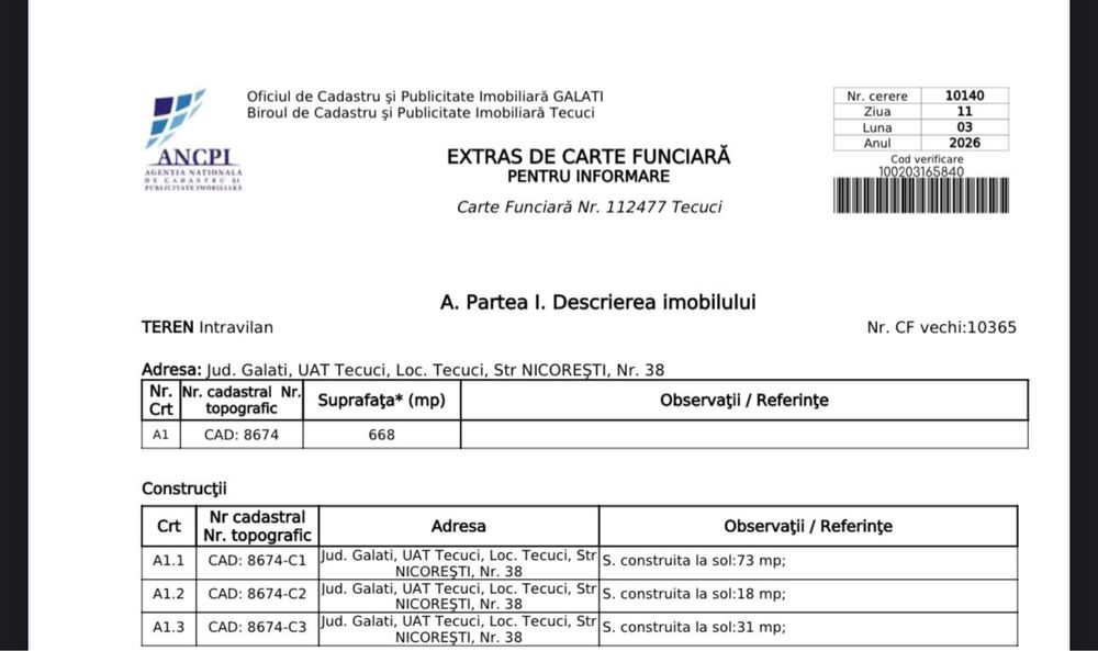 Casa Tecuci teren 670mp+anexe/2 iesiri strada Nicoresti-Andrei Saguna
