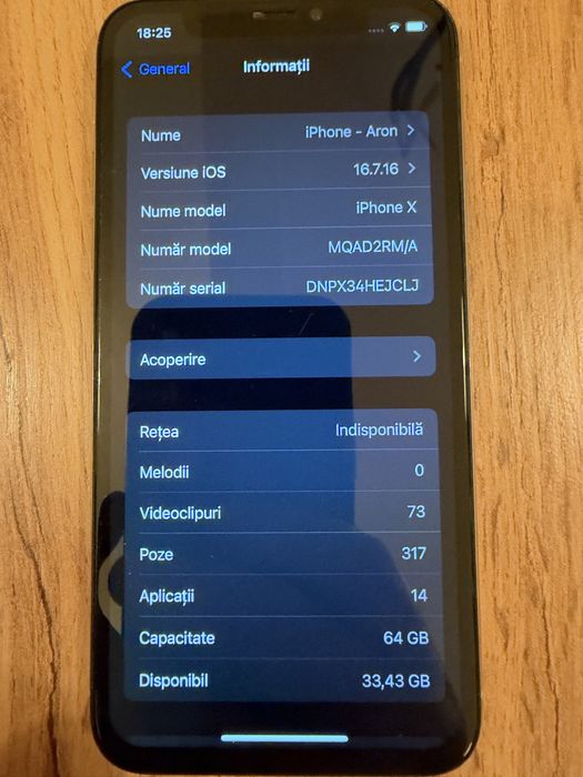 Iphone X 64GB baterie 100% stare f buna