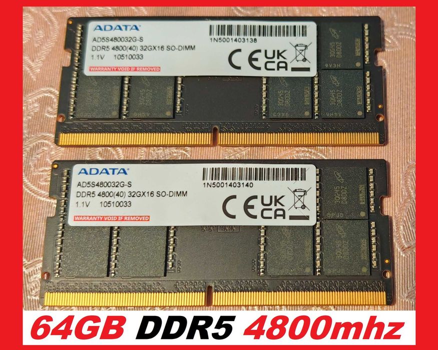 64GB DDR5 KIT / 2 по 32GB 4800MHz PC4 SODIMM Ram памет лаптоп