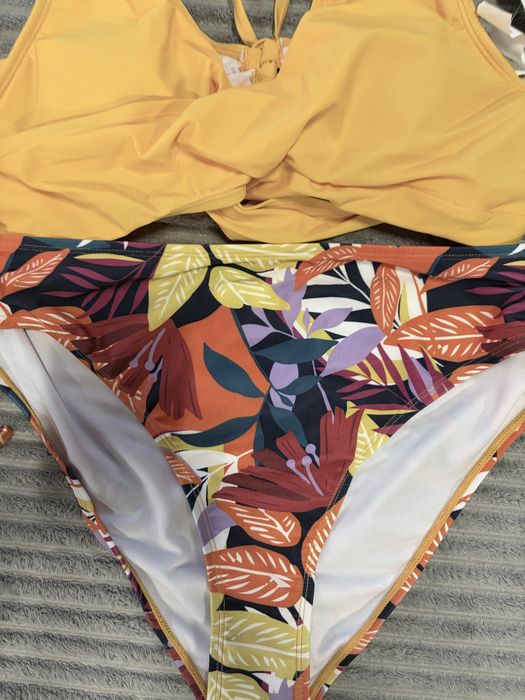 Set bikini twist în față cu șireturi push-up două piese floral – Verde XXL