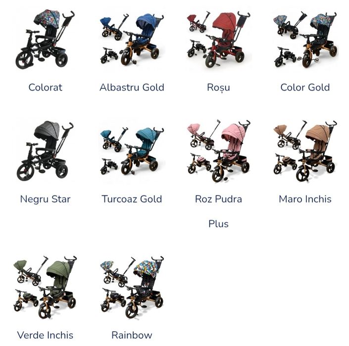 Tricicleta cu pozitie de somn si far cu melodii si jocuri de lumini