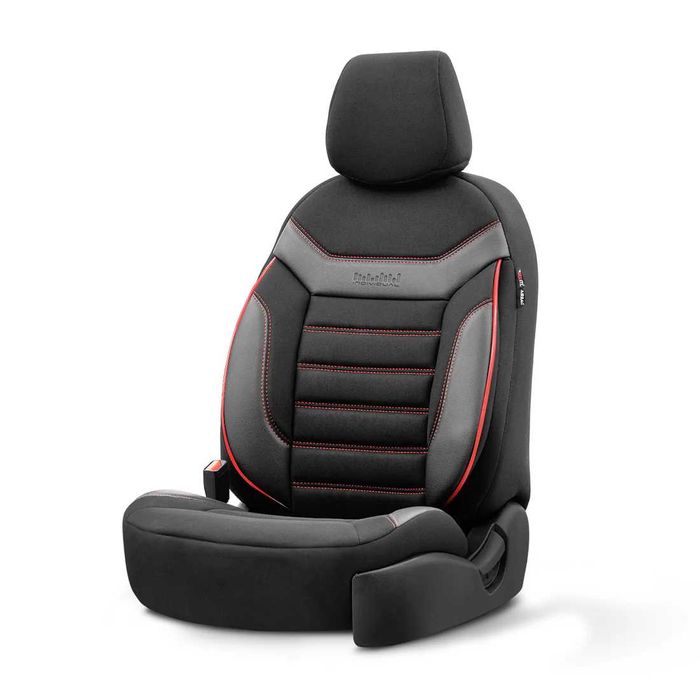 Комплект Тапицерия OTOM,Черно с Червен шев,Предни и Задни Седалки