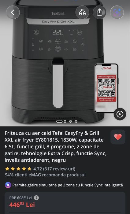 Friteuza cu aer cald Tefal EasyFry & Grill XXL air fryer