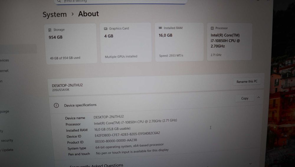 Lenovo ThinkPad P15 1 Gen NVIDIA T1000 15,6/ i7 10850H / 1TB NVMe/16GB