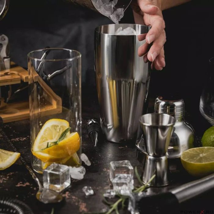 Set barman pentru bauturi, cocktailuri, shaker, 13 piese, argintiu,