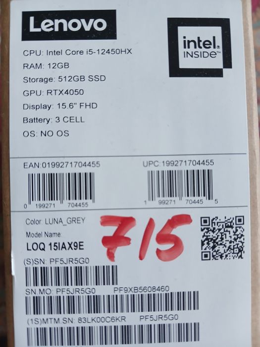 Lenovo LOQ 144 Hz  I 5 12400 rtx 4050 6 gb 512ssd ram 12 GB