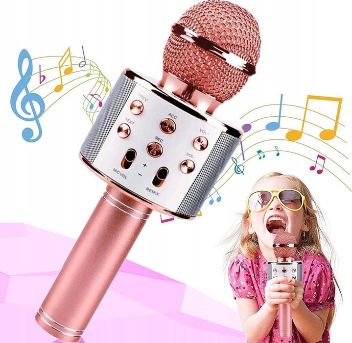Microfon karaoke wireless Bluetooth cu difuzor MP3 microSD husa inclus