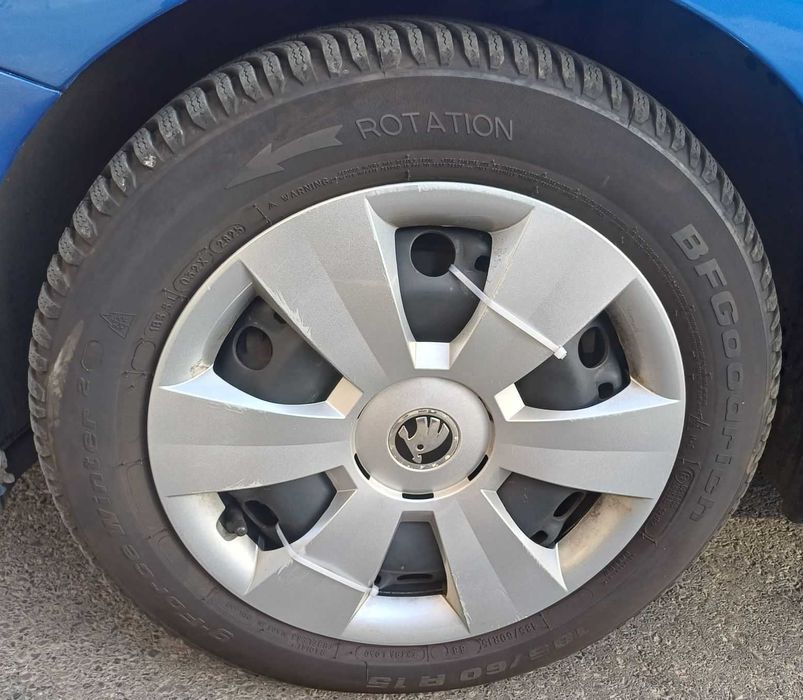 Set Jante Skoda 15, 4 Cauciucuri iarna BFGoodrich 185 60 R15, capace originale Skoda 15, VW, Audi, Seat