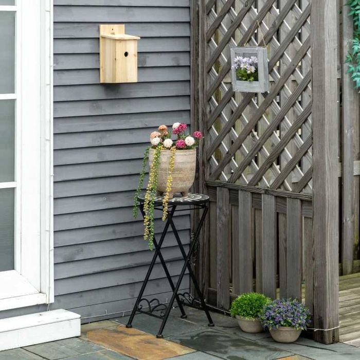 Масичка каменна мозайка стойка за растения Outsunny Ø36x67см, сгъваема