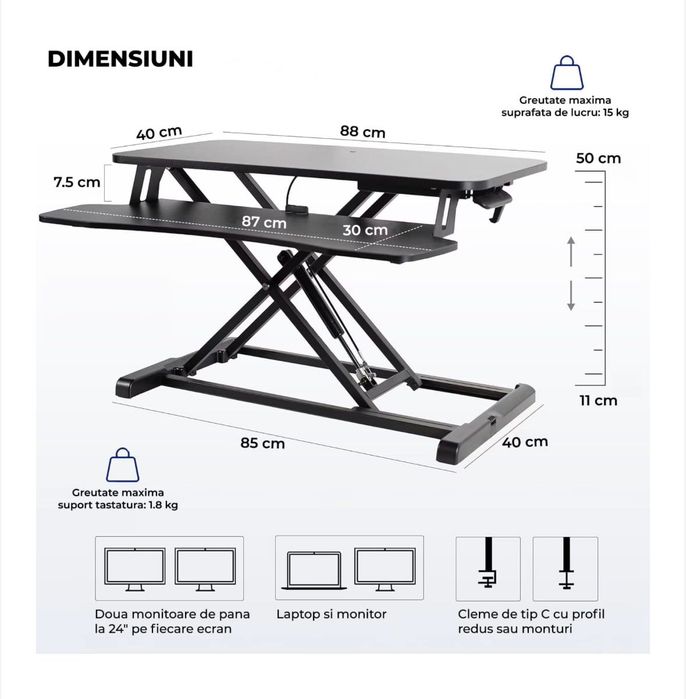 Регулируема стойка за бюро, маса за лаптопи и монитори - сгъваема