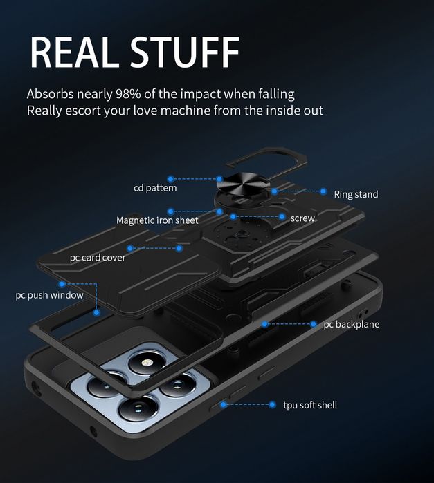 Xiaomi 14T / 14T Pro / RING CARD SLOT Удароустойчив кейс гръб с магнит