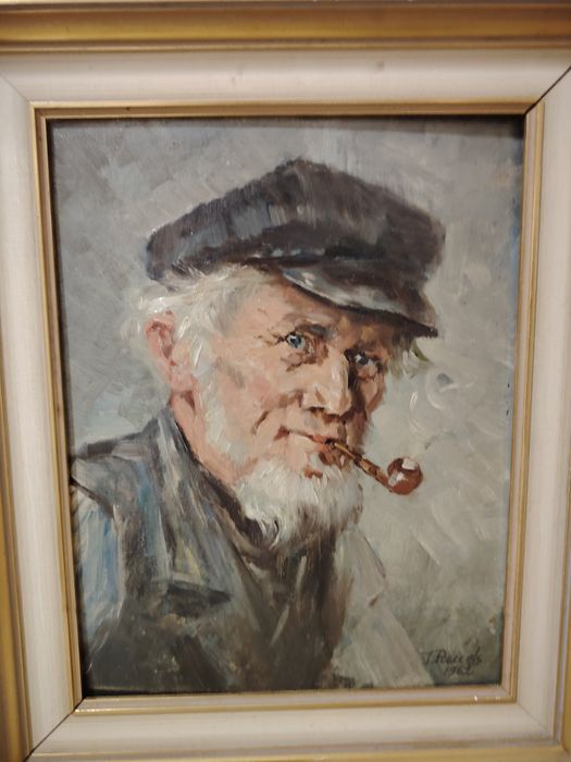 Lucrare veche  în ulei semnată portret marinar un tablou de o foarte bună calitate, dimensiuni 54 cm cu  28
