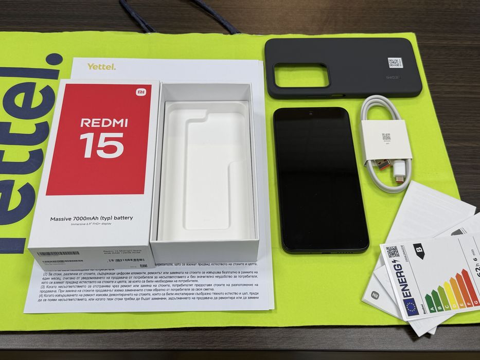 ***ЧИСТО НОВ 128GB Xiaomi Redmi 15 6GB Гаранция Yettel 3г. 2029 Black / Черен