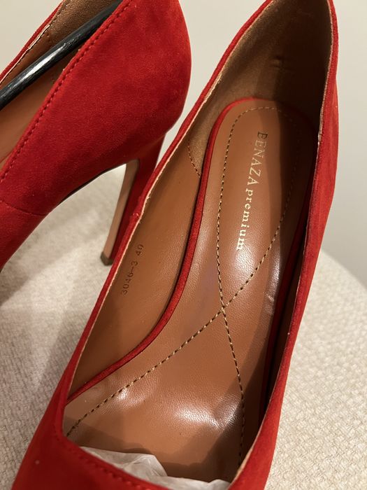Pantofi piele intoarsa rosii, vârf ascuțit, toc subtire 10 cm
