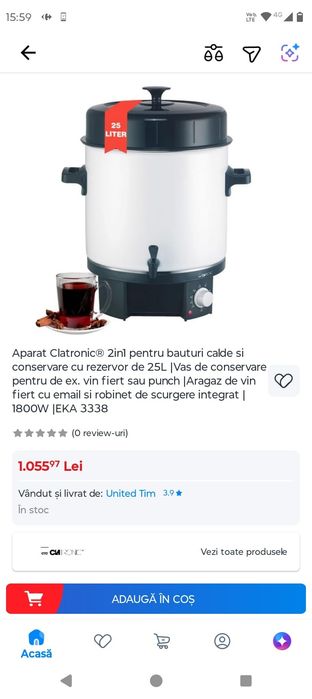 Aparat Clatronic nou in cutie pentru băuturi calde și conservare