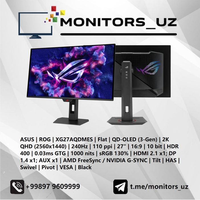 [NEW] монитор ASUS ROG XG27AQDMES OLED 2k 240Hz
