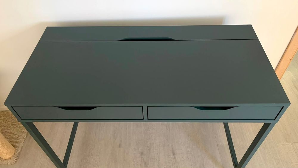 Birou IKEA ALEX gri-turcoaz, cu 2 sertare – 100 × 48 cm