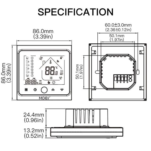 Moes wi fi термостат бял 3А, 5А, 16А