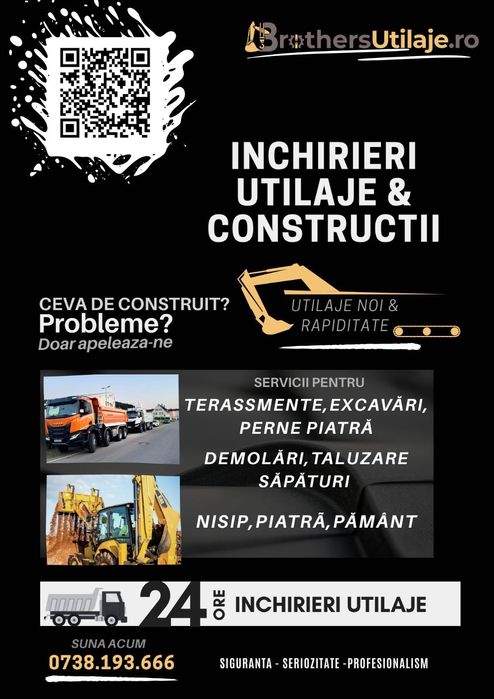 Închirieri Utilaje, buldoexcavator,Camioane 8x4